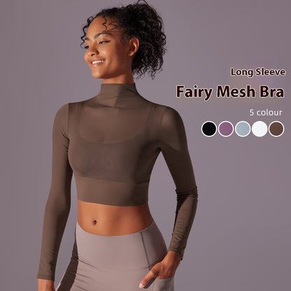 Fast-Dry Mesh Long-Sleeve Yoga Bra Top