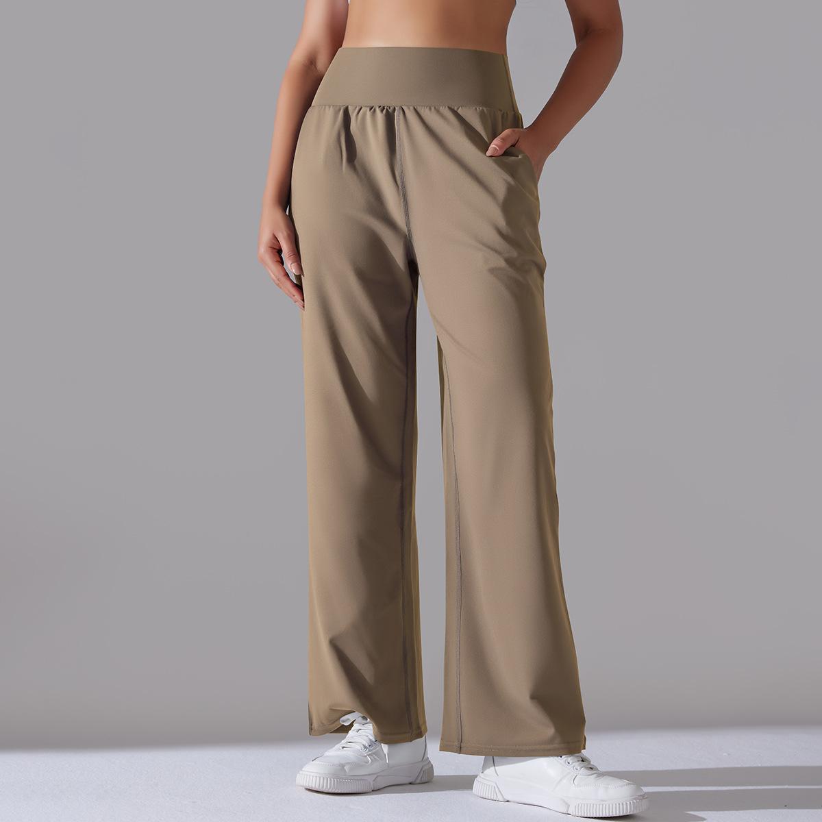 Brushed High-Waist Wide-Leg Yoga Pants – Relaxed Fit with Pockets