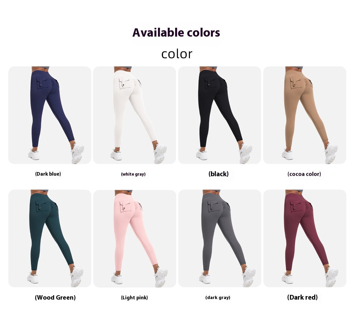 High-Waist Peach Lift Cargo Leggings – Buttoned Pocket Gym Pants