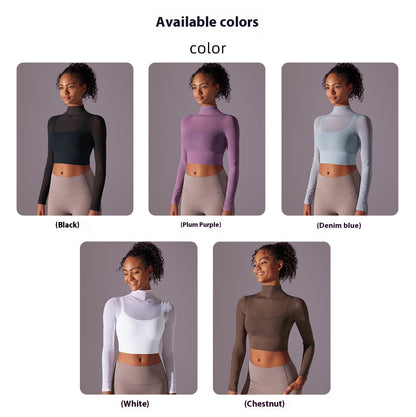 Fast-Dry Mesh Long-Sleeve Yoga Bra Top