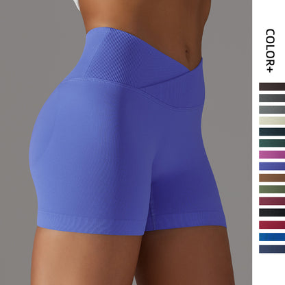 Seamless Breathable Cross-Waist Peach Lift Yoga Shorts