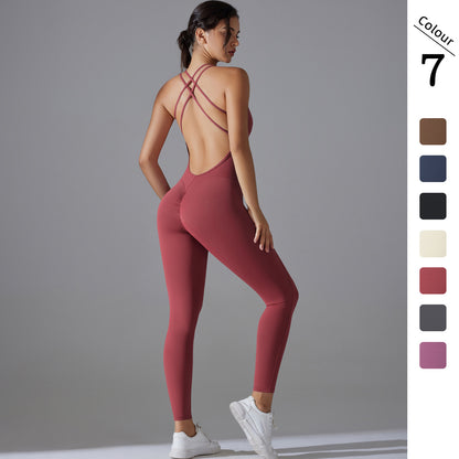 Cross-Back Peach-Lift Quick-Dry Yoga Bodysuit