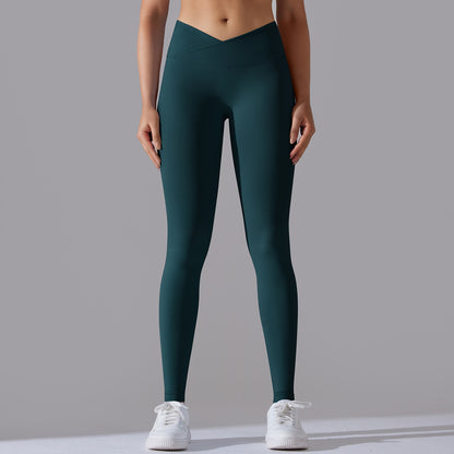 Seamless Knit Cross-Waist Peach Lift Yoga Leggings – 9/10 Length