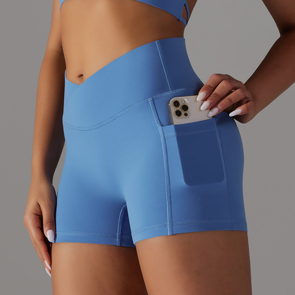 Double-Brushed Nylon V-Waist Pocket Yoga Shorts – 3-Inch Fit