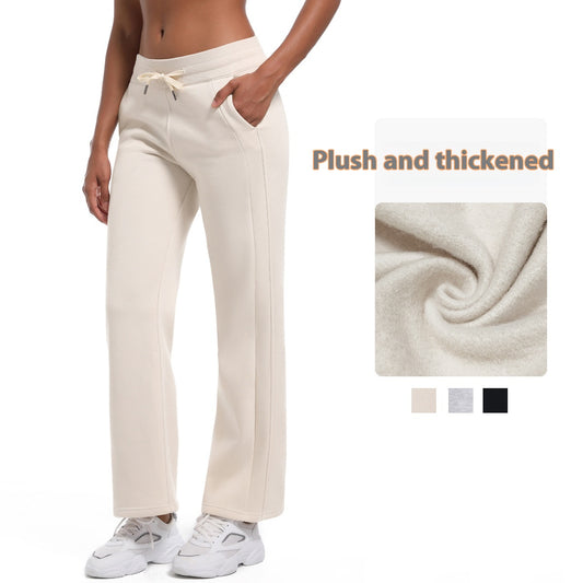 High-Waist Fleece-Lined Wide-Leg Yoga Pants – Loose Fit for Fall & Winter