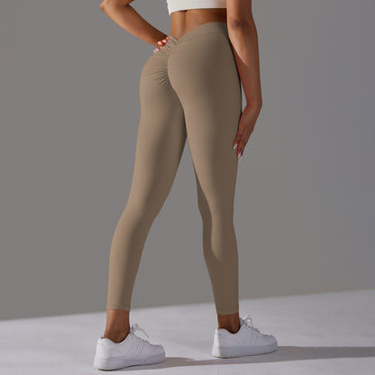 Brushed V-Waist Ruched Peach Lift Yoga Leggings – 9/10 Length