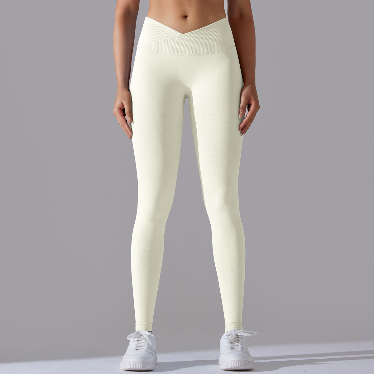 Seamless Knit Cross-Waist Peach Lift Yoga Leggings – 9/10 Length