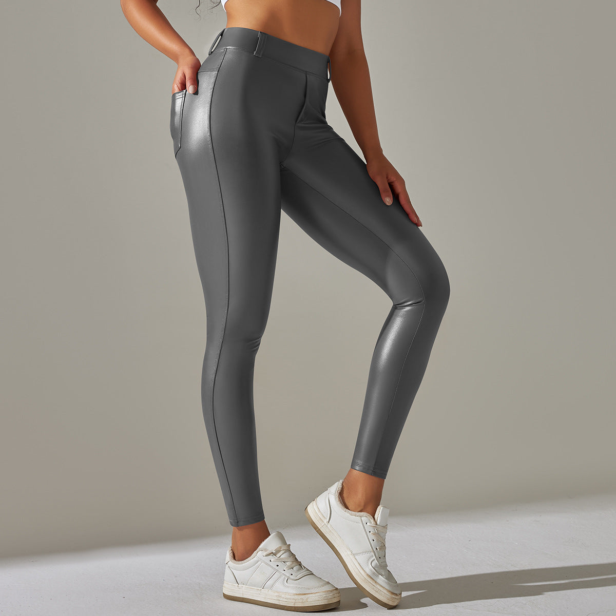 PU Leather High-Waist Tummy Control Yoga Leggings – Sculpting Fit