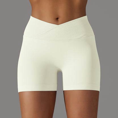 Seamless Breathable Cross-Waist Peach Lift Yoga Shorts