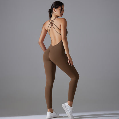 Cross-Back Peach-Lift Quick-Dry Yoga Bodysuit