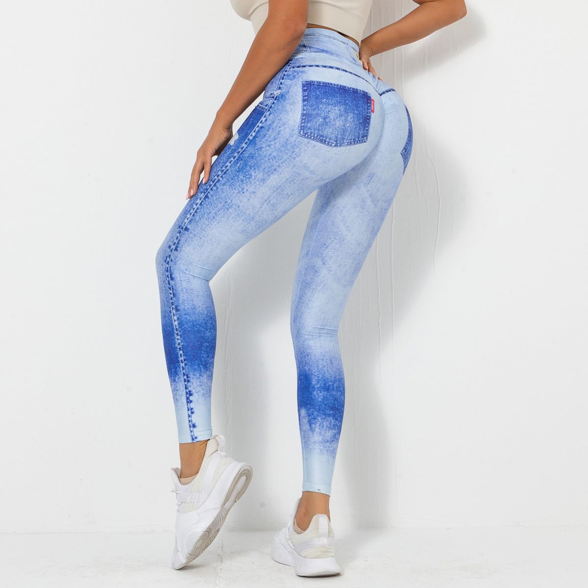 High-Stretch Quick-Dry Denim Blue Yoga Leggings – Tight Fit