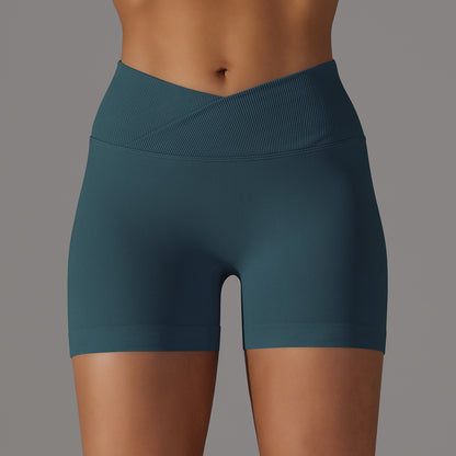 Seamless Breathable Cross-Waist Peach Lift Yoga Shorts