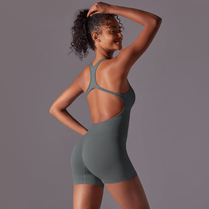 Fitted Solid Color Bodysuit – Breathable Backless Yoga Wear