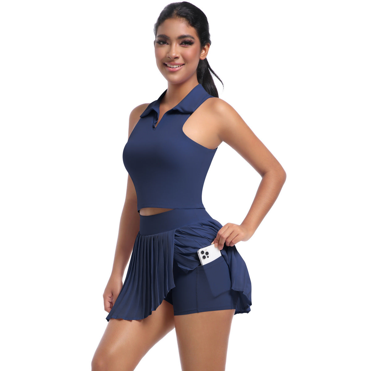 Solid Color Polo Vest & Pleated Skirt Set – Breathable Sports Outfit