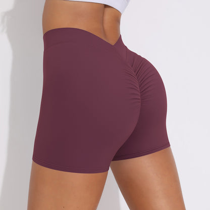 V-Waist Ruched Peach Lift Yoga Shorts for Women