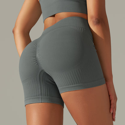 Seamless Ribbed High-Waist Peach Lift Yoga Shorts – 3-Inch Fit