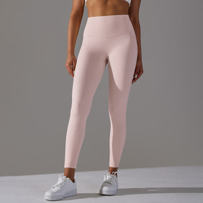 Seamless Double-Brushed Barely-There Yoga Leggings – High-Waist Peach Lift