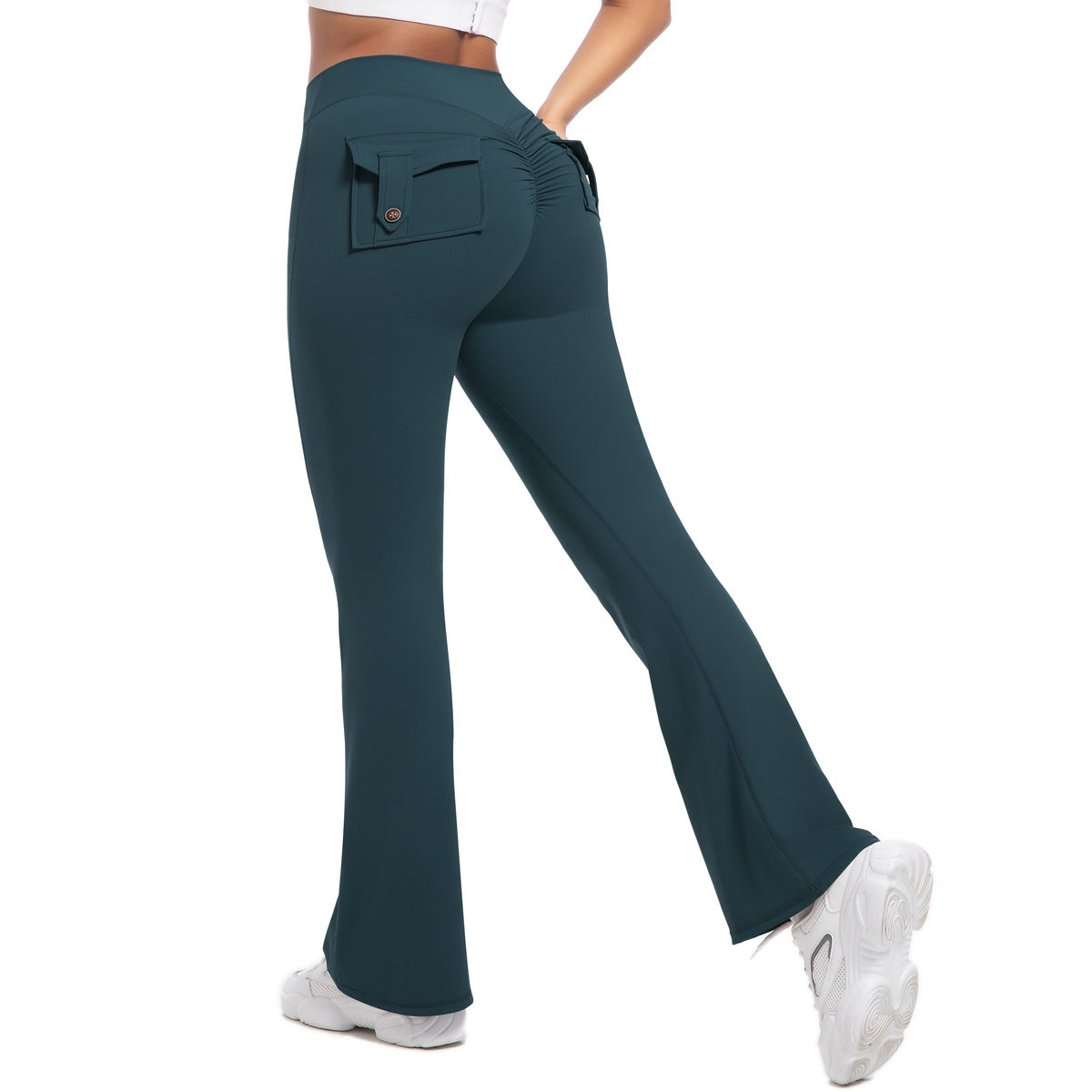 Buttoned High-Waist Peach Lift Flare Yoga Pants – Sculpting & Stylish