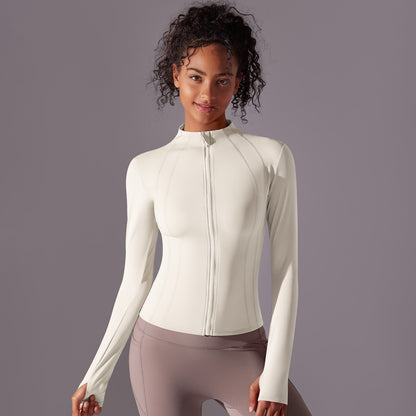 Fitted Zip-Up Long Sleeve Jacket – Soft Workout Top