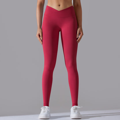 Seamless Knit Cross-Waist Peach Lift Yoga Leggings – 9/10 Length