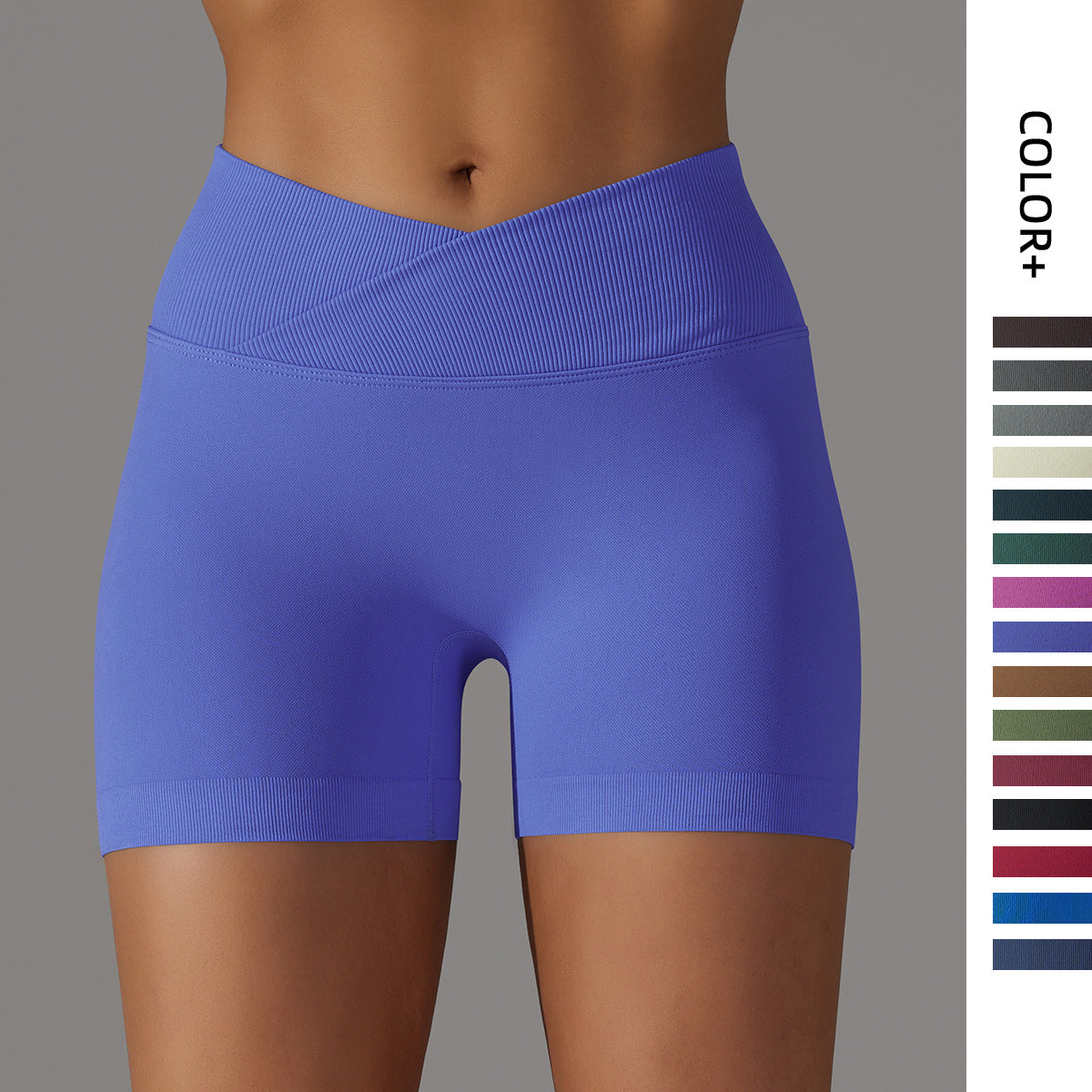 Seamless Breathable Cross-Waist Peach Lift Yoga Shorts