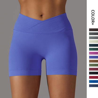 Seamless Breathable Cross-Waist Peach Lift Yoga Shorts