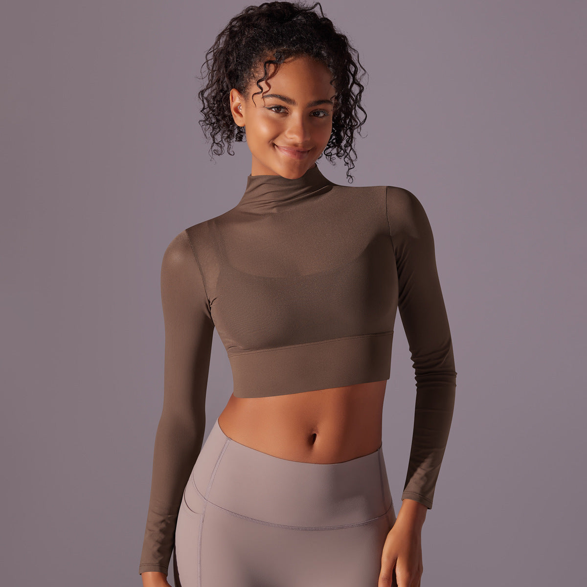 Fast-Dry Mesh Long-Sleeve Yoga Bra Top