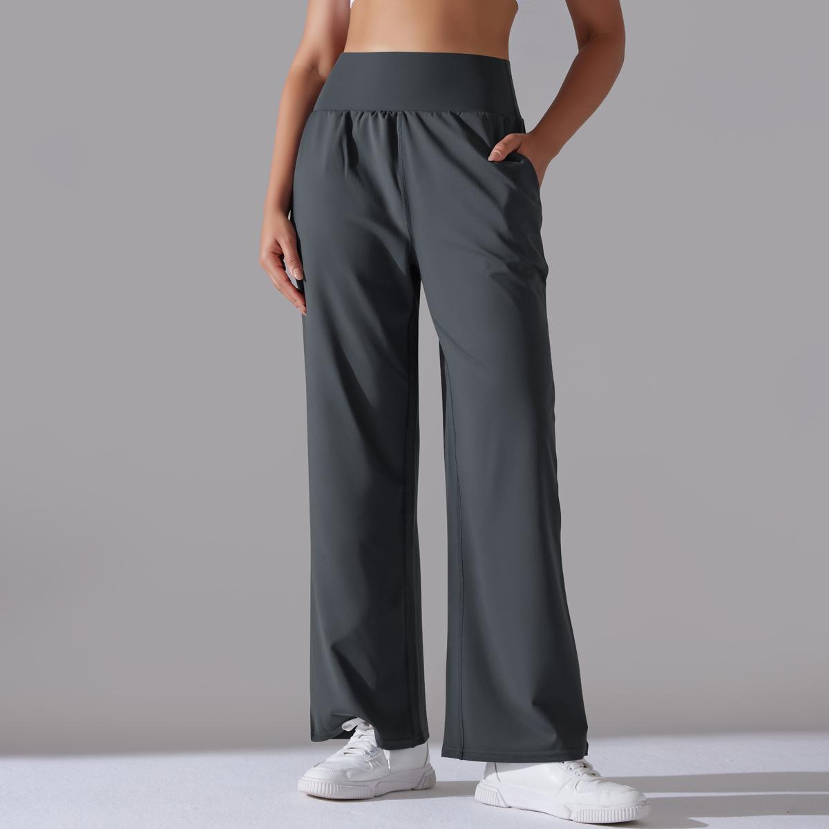 Brushed High-Waist Wide-Leg Yoga Pants – Relaxed Fit with Pockets