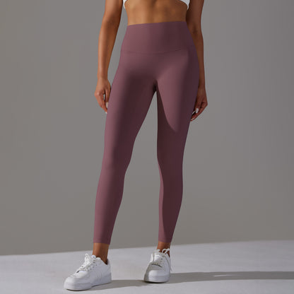 Seamless Double-Brushed Barely-There Yoga Leggings – High-Waist Peach Lift