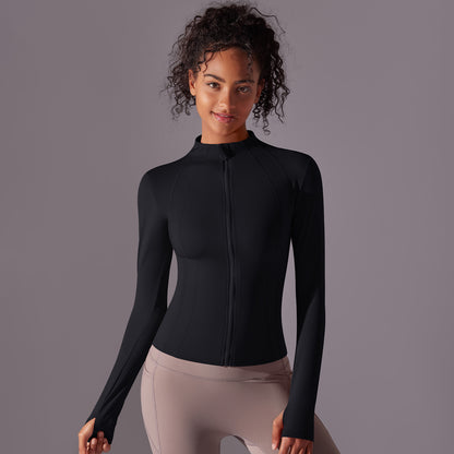 Fitted Zip-Up Long Sleeve Jacket – Soft Workout Top