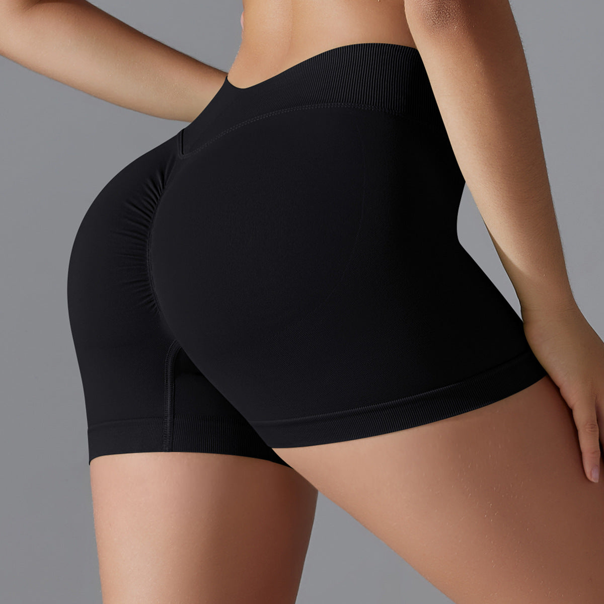 Seamless Knit V-Waist Peach Lift Yoga Shorts – 3-Inch Fit