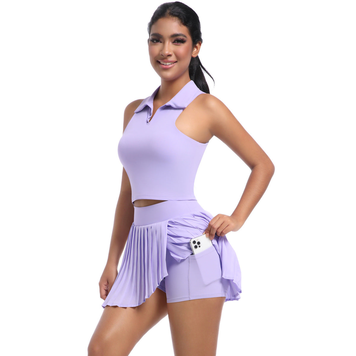 Solid Color Polo Vest & Pleated Skirt Set – Breathable Sports Outfit