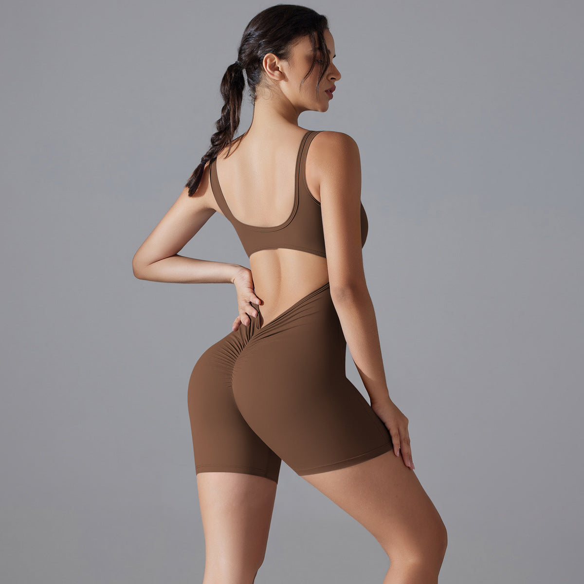 New Double-Sided Nylon Bare Feel Bodysuit – Peach-Lift V-Waist Shorts