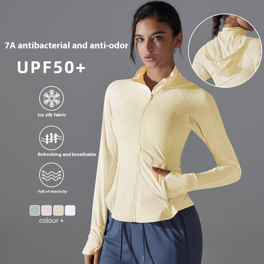 Ice Silk Cooling Long Sleeve Yoga Top – Breathable Summer Jacket