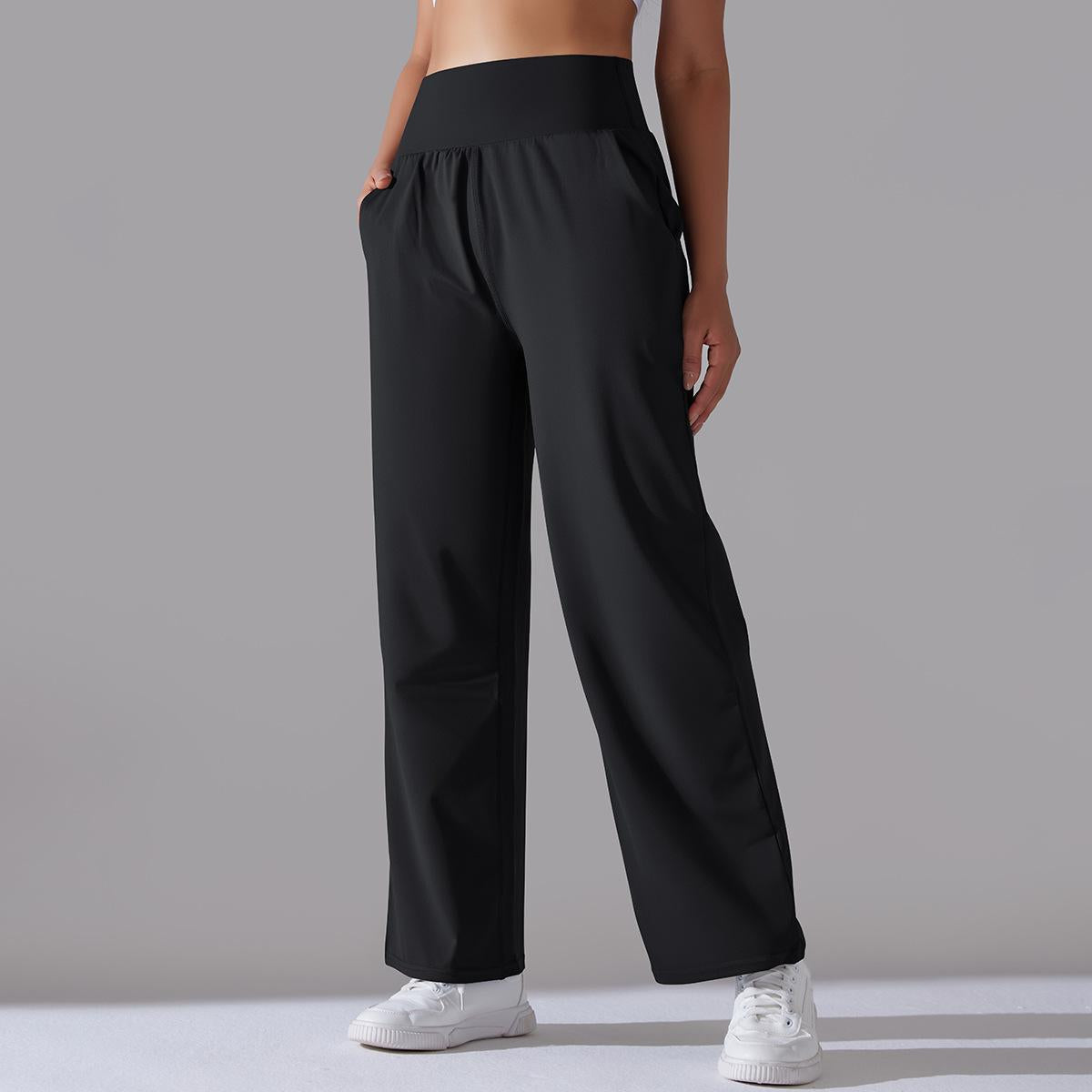 Brushed High-Waist Wide-Leg Yoga Pants – Relaxed Fit with Pockets