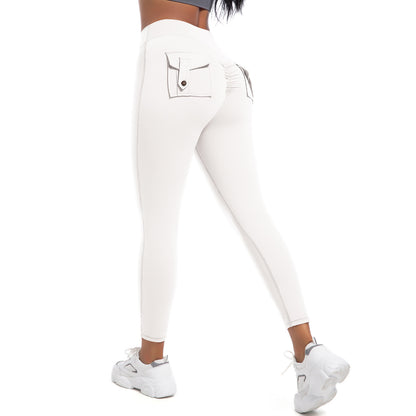 High-Waist Peach Lift Cargo Leggings – Buttoned Pocket Gym Pants