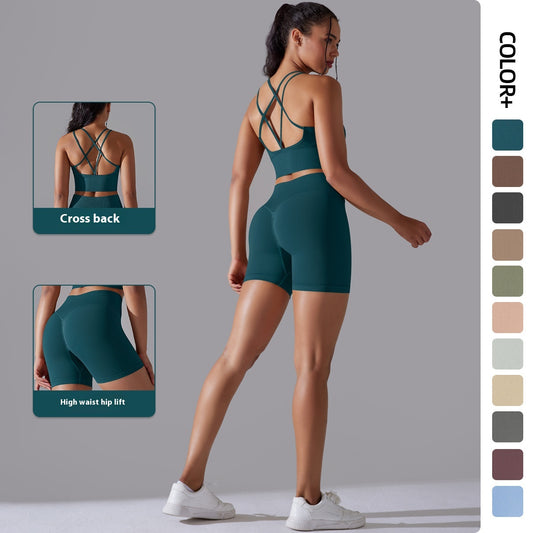 Seamless Knit Open-Back Yoga Set – 2-Piece High-Stretch Activewear