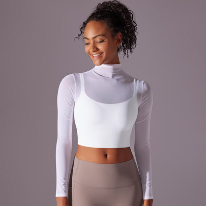 Fast-Dry Mesh Long-Sleeve Yoga Bra Top