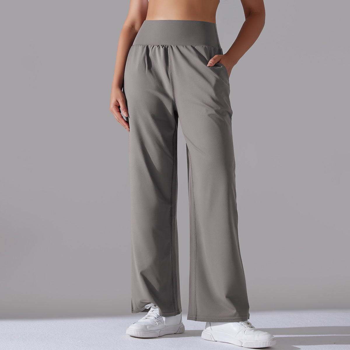 Brushed High-Waist Wide-Leg Yoga Pants – Relaxed Fit with Pockets