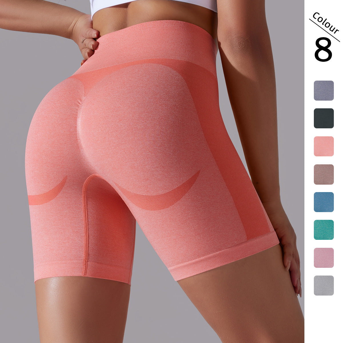 Seamless Knit High-Waist Moon Detail Peach Lift Yoga Shorts – 3-Inch Fit