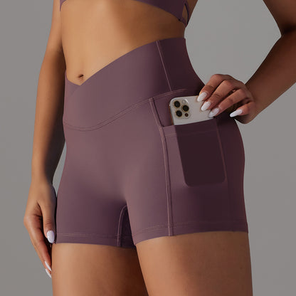 Double-Brushed Nylon V-Waist Pocket Yoga Shorts – 3-Inch Fit