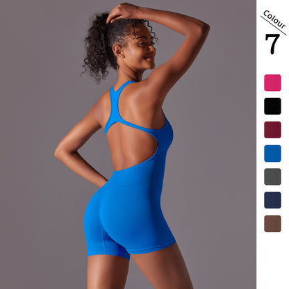 Fitted Solid Color Bodysuit – Breathable Backless Yoga Wear