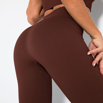 Seamless Ribbed High-Waist Peach Lift Yoga Leggings – High-Stretch Fit